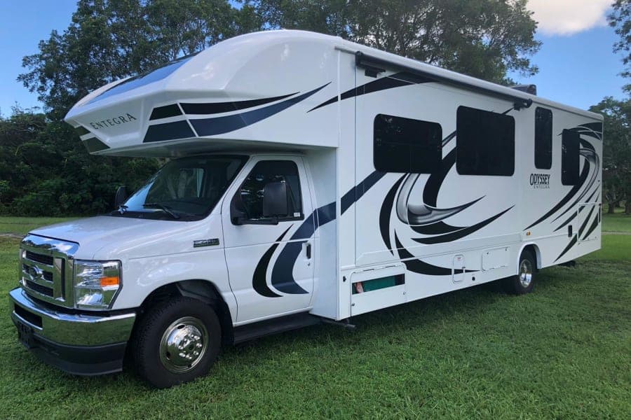2021 Entegra Coach Odyssey 29K Class C RV rental for the Florida Keys, exterior